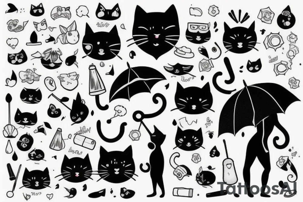 black cat holding umbrella tattoo idea