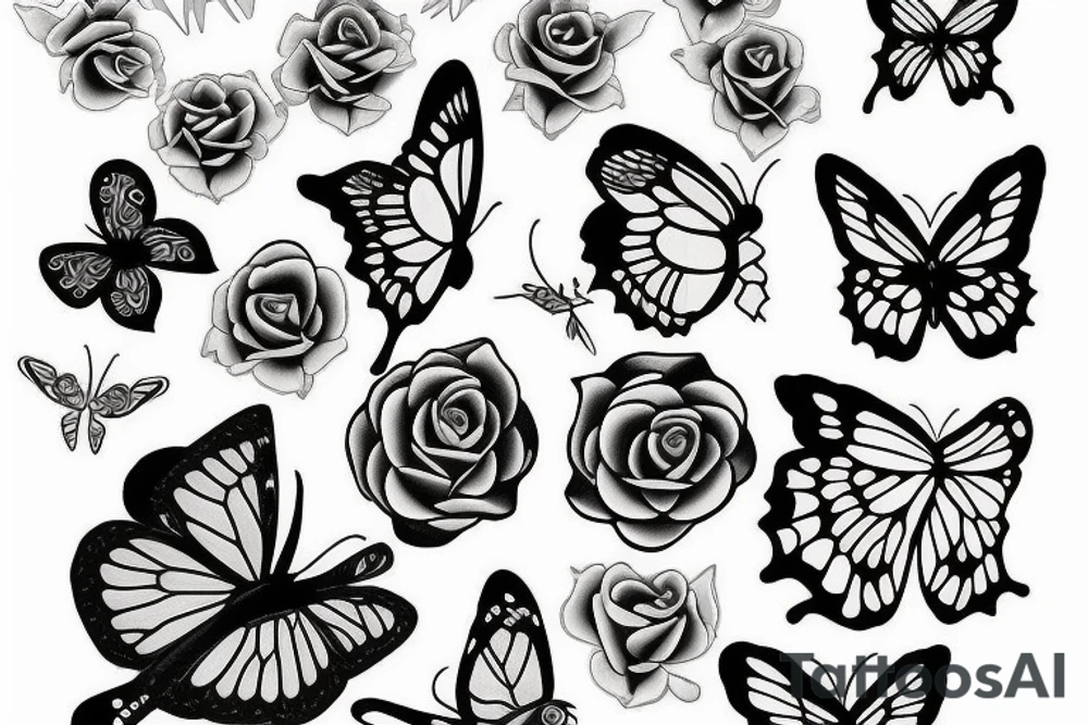 Small Rose and butterfly tattoo idea