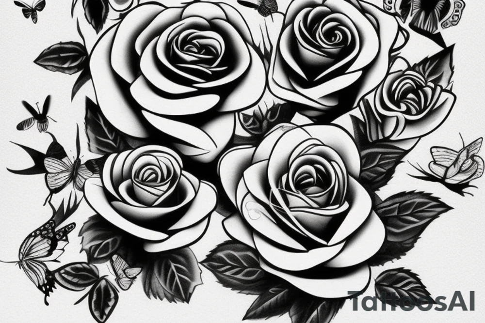 Small Rose and butterfly tattoo idea
