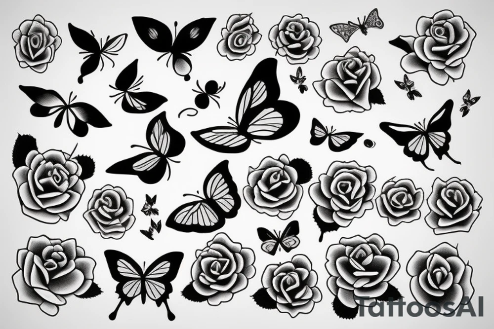 Small Rose and butterfly tattoo idea
