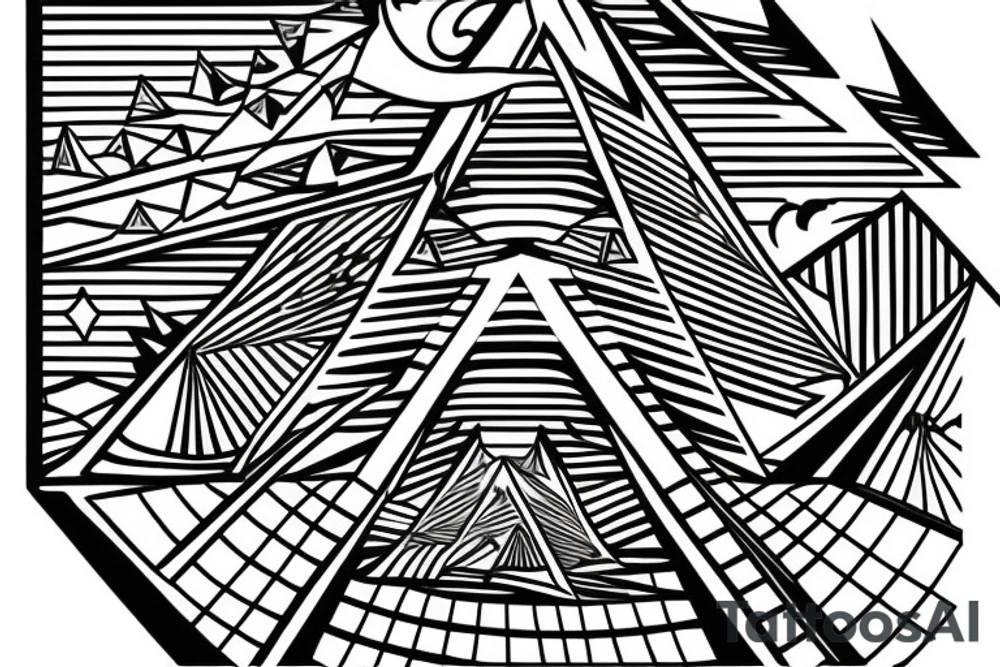 symetrical sphere above a pyramid of equal height with a horizontal bar behind tattoo idea
