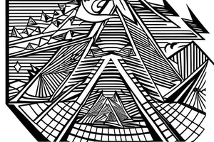 symetrical sphere above a pyramid of equal height with a horizontal bar behind tattoo idea