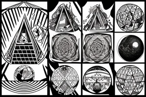 symetrical sphere above a pyramid of equal height with a horizontal bar behind tattoo idea