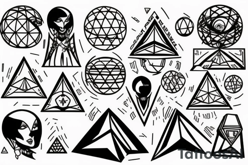 symmetrical sphere above a pyramid of equal height with a horizontal bar behind tattoo idea