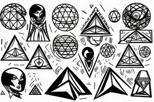 symmetrical sphere above a pyramid of equal height with a horizontal bar behind tattoo idea
