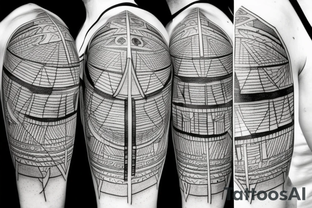 symmetrical sphere above a pyramid of equal height with a horizontal bar behind tattoo idea