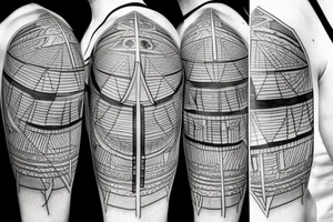 symmetrical sphere above a pyramid of equal height with a horizontal bar behind tattoo idea