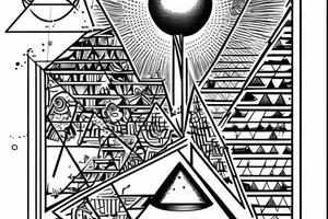 symmetrical sphere floating above a pyramid of equal height in front of  a horizontal bar  
orient like DEO sideways tattoo idea