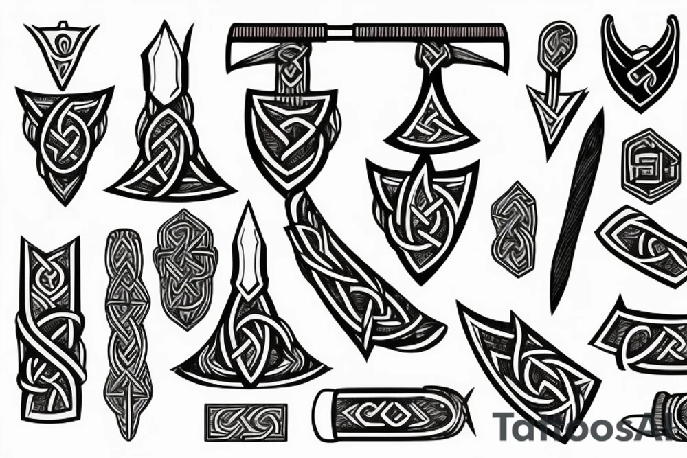 Scandinavian pattern and Viking axe tattoo idea