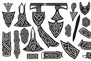 Scandinavian pattern and Viking axe tattoo idea