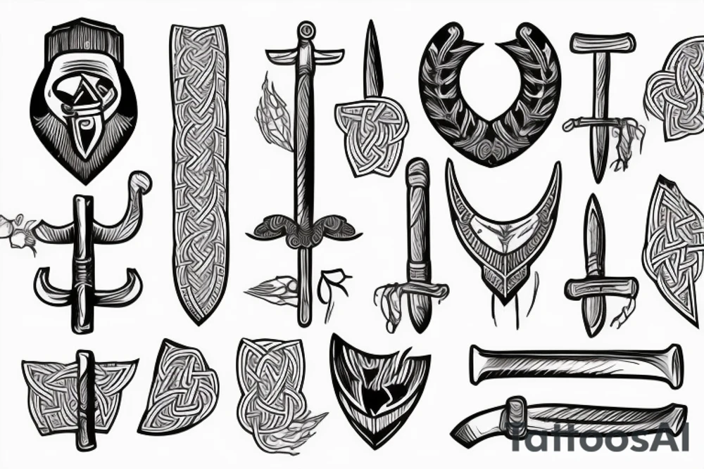 Scandinavian pattern and Viking axe tattoo idea