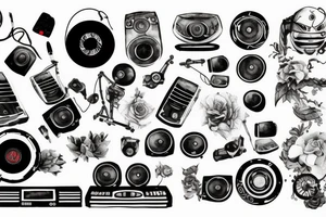 CDJ , speakers , 808 text tattoo idea