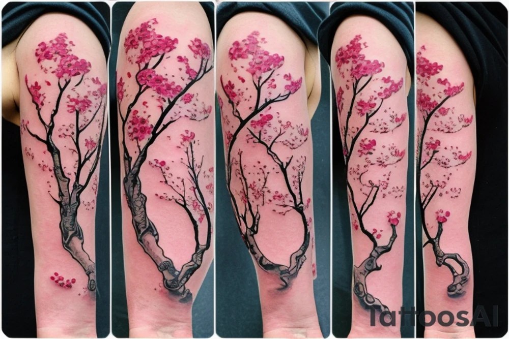Katana through a cherry blossom tree tattoo idea