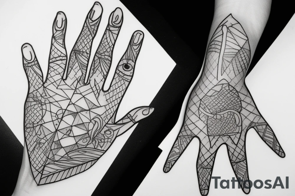 Hand outline, half transparent tattoo idea