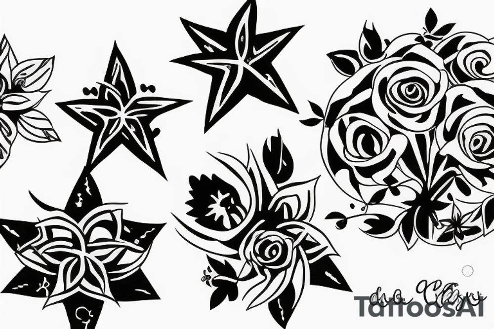 Flowers with a star tattoo idea