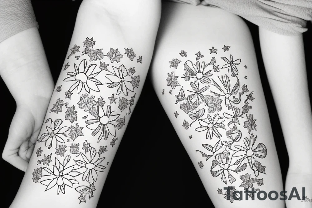Flowers with a star tattoo idea