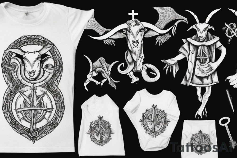 Satanic goat in the catholic pope attire, holding a baby tattoo idea