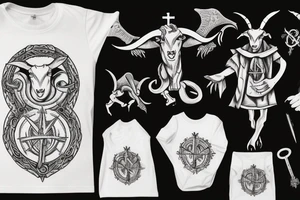 Satanic goat in the catholic pope attire, holding a baby tattoo idea