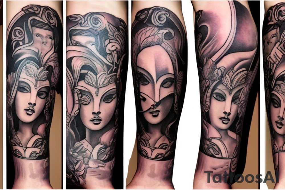 Mythology leg sleeve tattoo idea