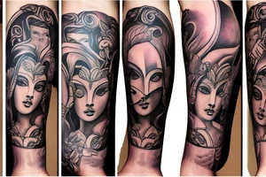Mythology leg sleeve tattoo idea