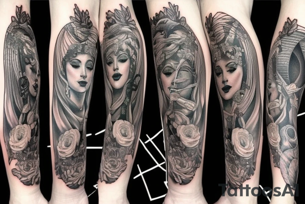 Mythology leg sleeve tattoo idea