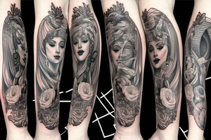 Mythology leg sleeve tattoo idea