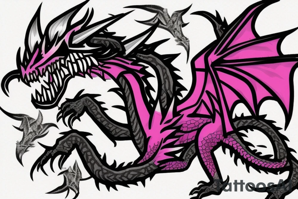 pink dragon in minecraft tattoo idea