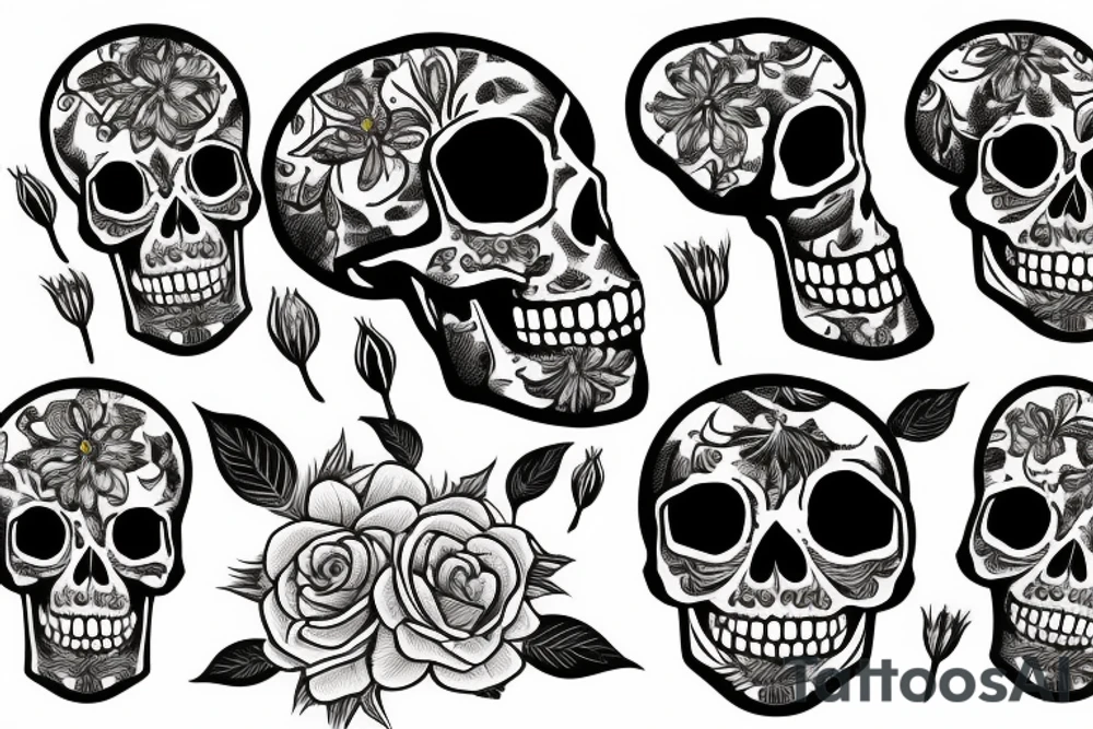 razors and flowers with skull tattoo idea