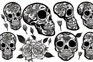 razors and flowers with skull tattoo idea