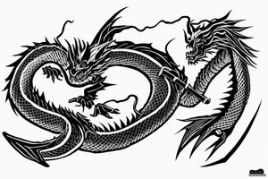 Dragon coiling around a katana tattoo idea