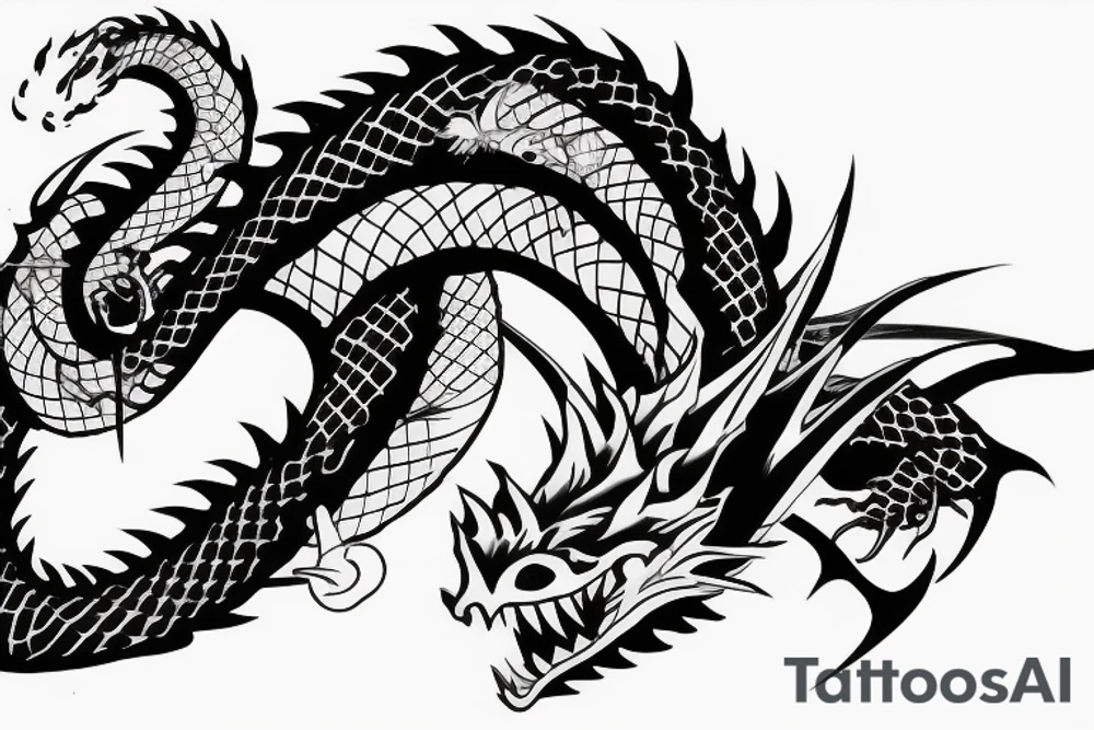Dragon coiling around a katana tattoo idea