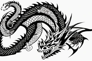 Dragon coiling around a katana tattoo idea