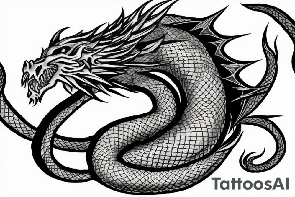 Dragon coiling around a katana tattoo idea