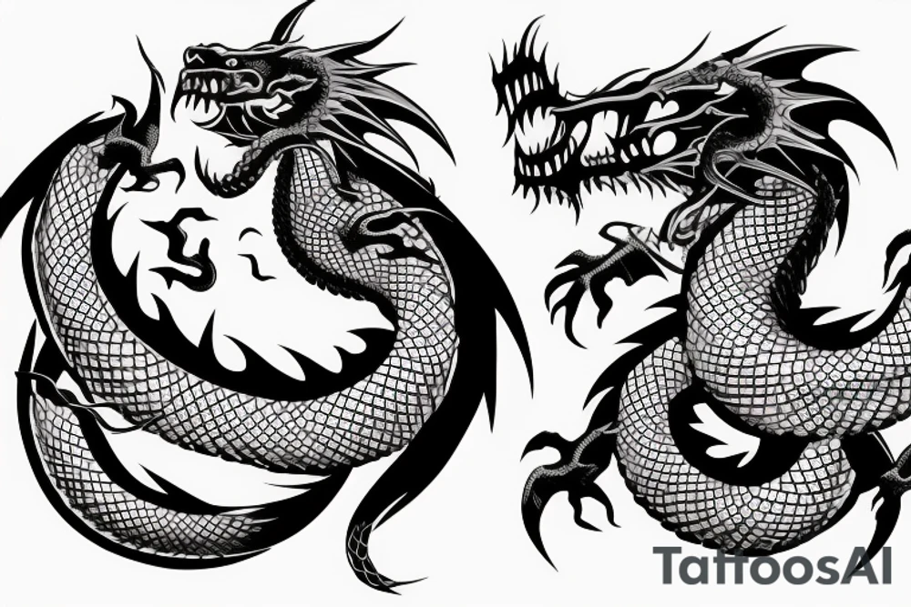 Dragon coiling around a katana tattoo idea