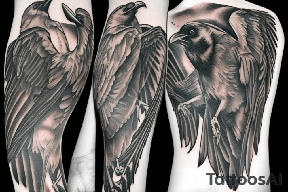 a raven with wings extended tattoo idea