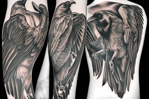 a raven with wings extended tattoo idea