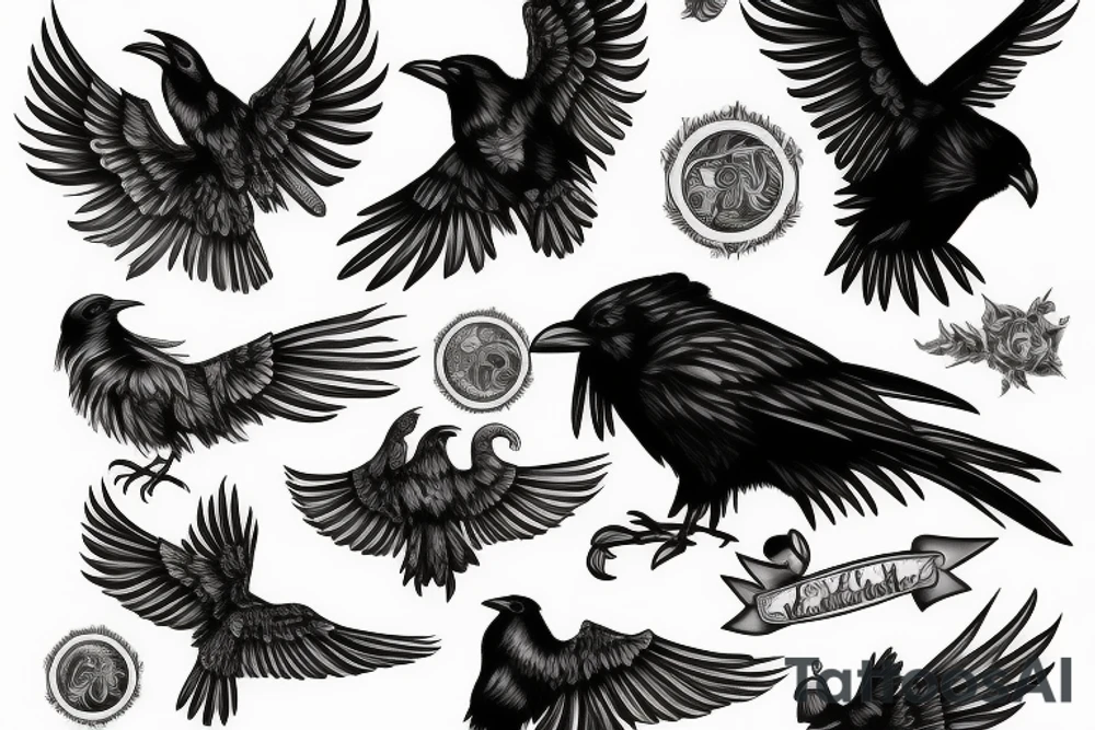 a raven with wings extended tattoo idea