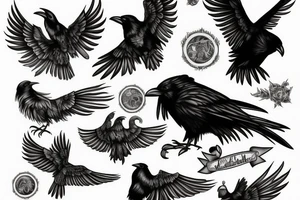 a raven with wings extended tattoo idea