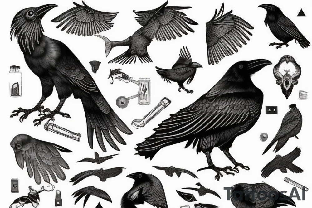 traditional style nordic raven tattoo idea