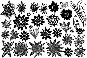 geometric flowers minimalism, psychedelic, black and white tattoo idea