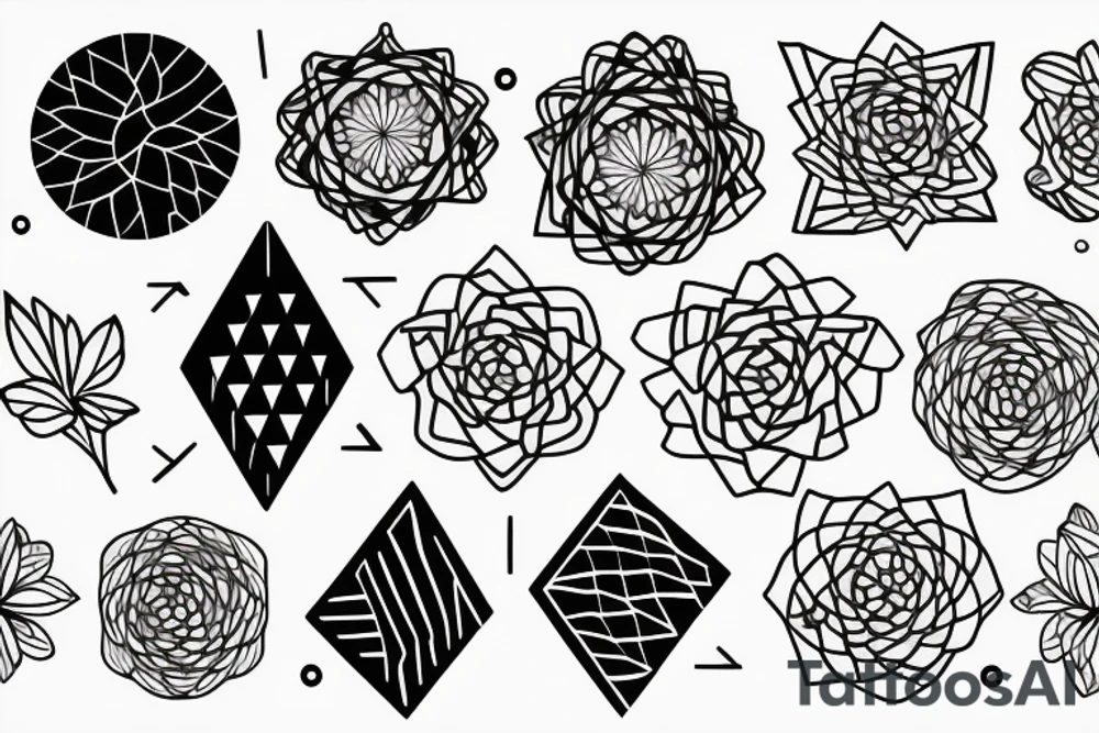 geometric flowers minimalism, psychedelic, black and white tattoo idea geometric flowers minimalism, psychedelic, black and white tattoo idea