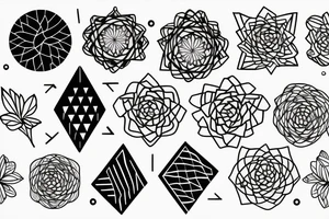 geometric flowers minimalism, psychedelic, black and white tattoo idea