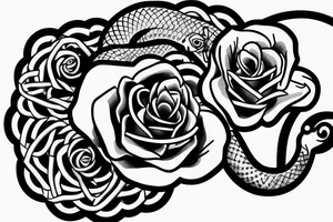 a snake with open mouth arround a rose with thorns tattoo idea