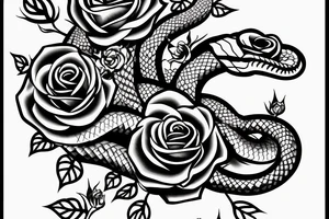 a snake with open mouth arround a rose with thorns tattoo idea