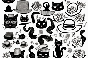 black cat with straw hat tattoo idea