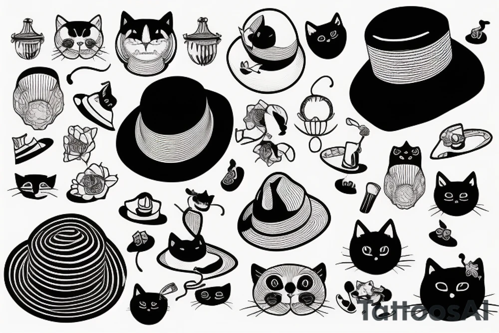 black cat with straw hat tattoo idea