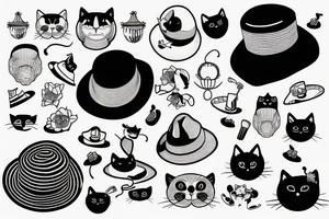 black cat with straw hat tattoo idea