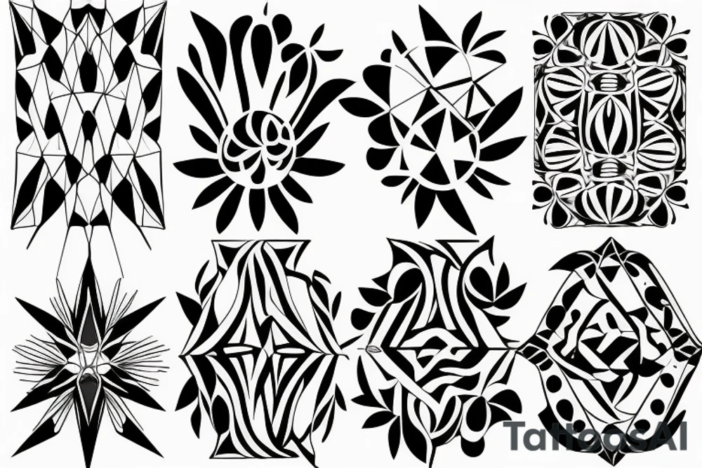 geometric three flowers minimalism, psychedelic, black and white tattoo idea geometric three flowers minimalism, psychedelic, black and white tattoo idea