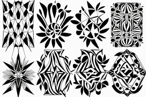 geometric three flowers minimalism, psychedelic, black and white tattoo idea
