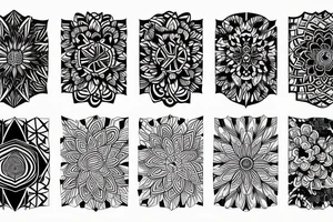 geometric three flowers minimalism, psychedelic, black and white tattoo idea